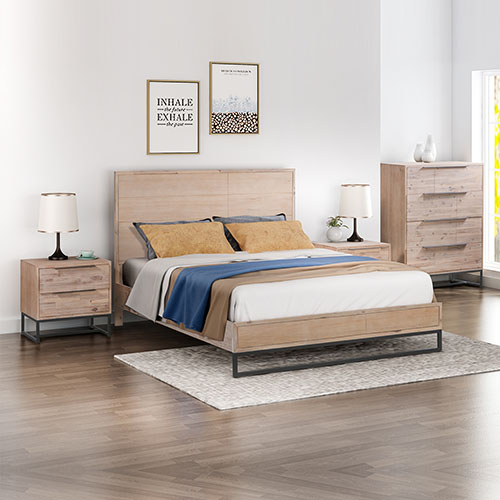 Hannah Multiple Size 4 pcs Tallboy Light Oak Colour Bedroom Suite in Solid Timber